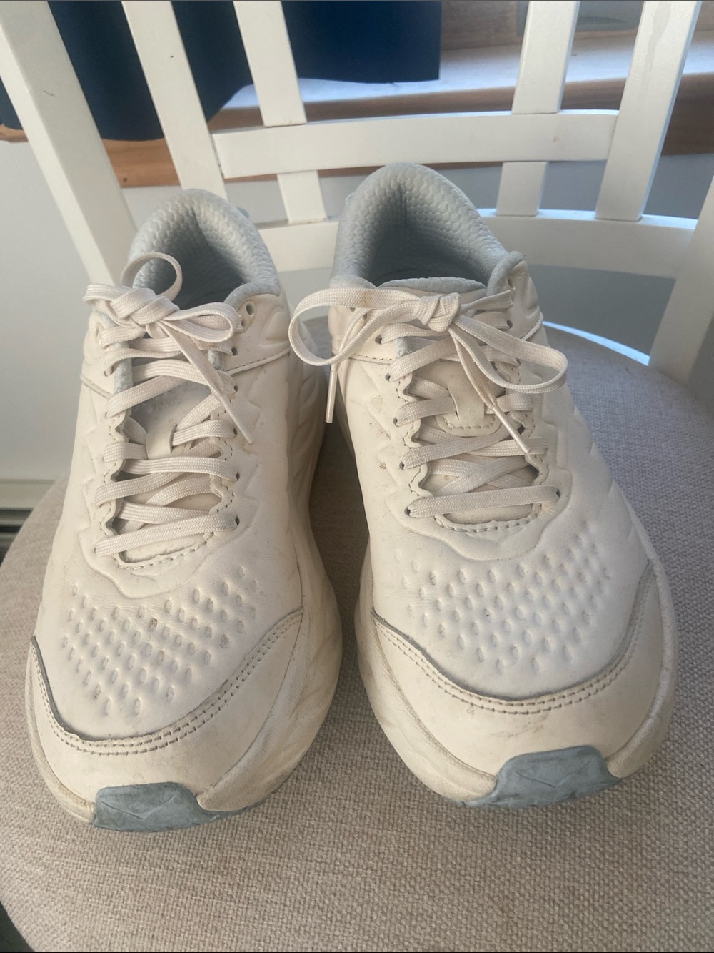 Hoka White and Light Blue Lace-Up Athletic Sneakers
